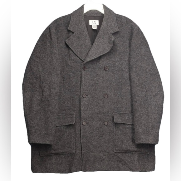 Armani Exchange Wool Blend Jacket Coat A/X Men's Large Dark Gray Designer Preppy - Picture 2 of 12